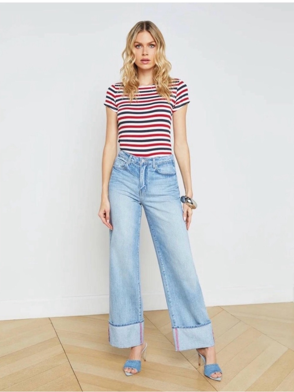 LAgence Clayton High Rise Wide Leg Jeans Blue Stretch Denim USA
